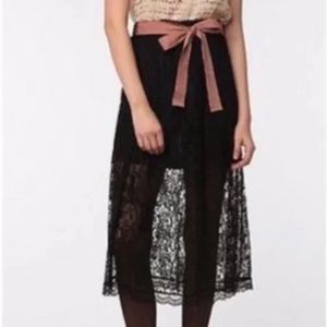 Urban Outfitters Thistlepearl Black Lace Midi Skirt